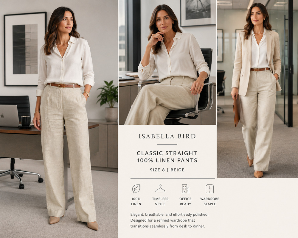 Isabella Bird Classic Straight Pants 100% Linen Old Money Minimalist Size 8